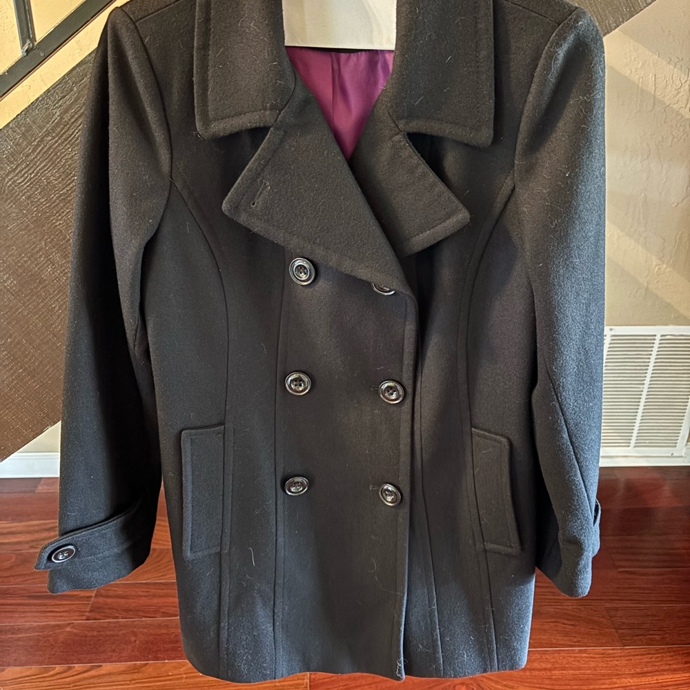 Anne Klein Black Double-Breasted Peacoat